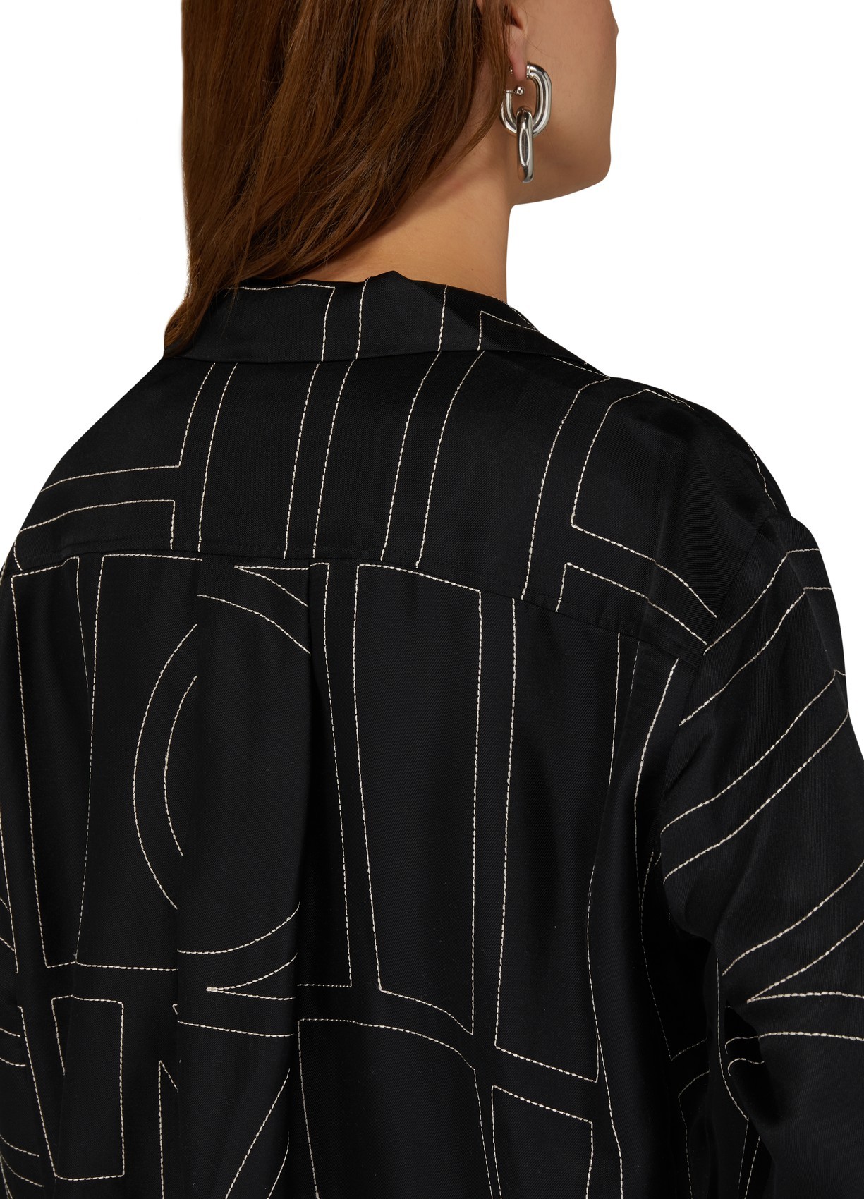 Totême Monogram Embroidered Silk-twill Shirt In Black