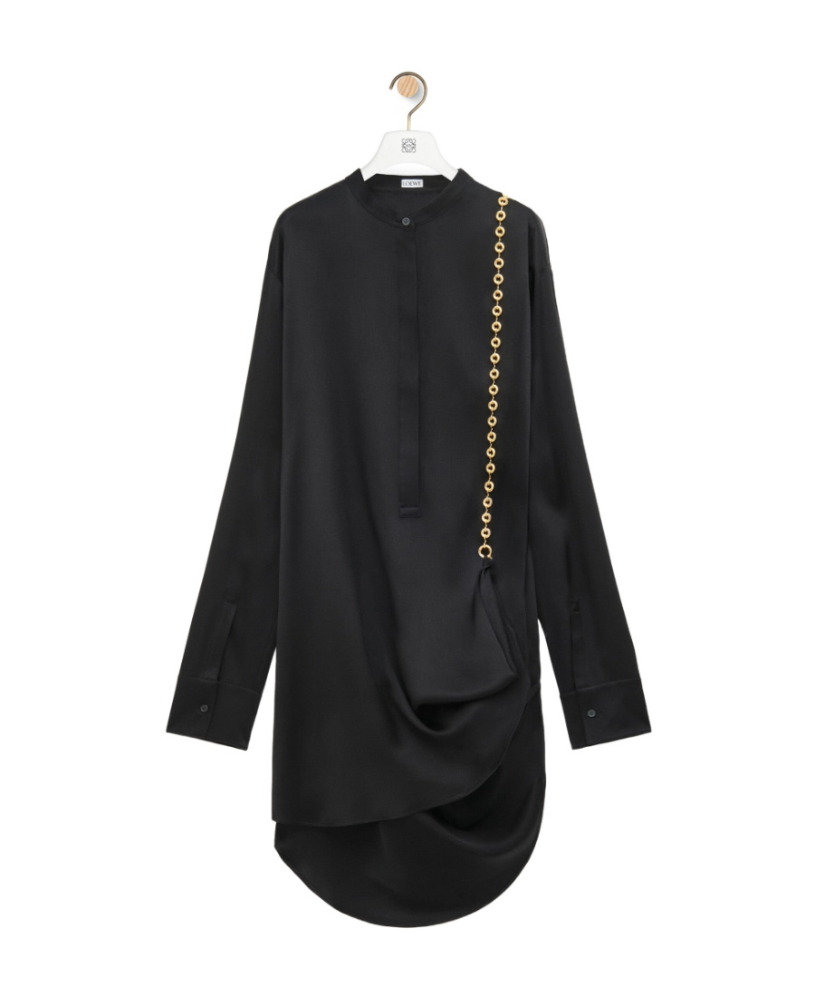 Shop Loewe Chain Shirt Dress In Silk In Black