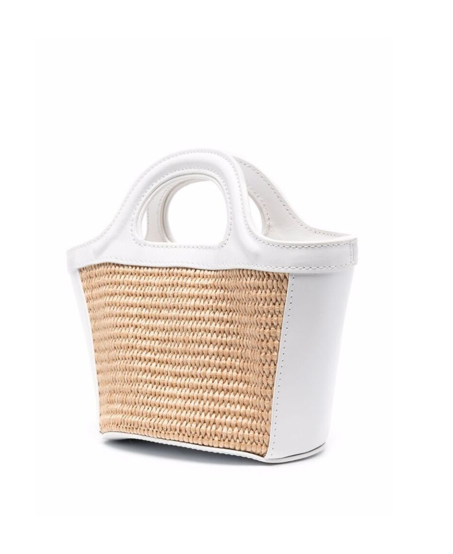 MARNI TROPICALIA MICRO BAG IN WHITE LEATHER AND RAFFIA