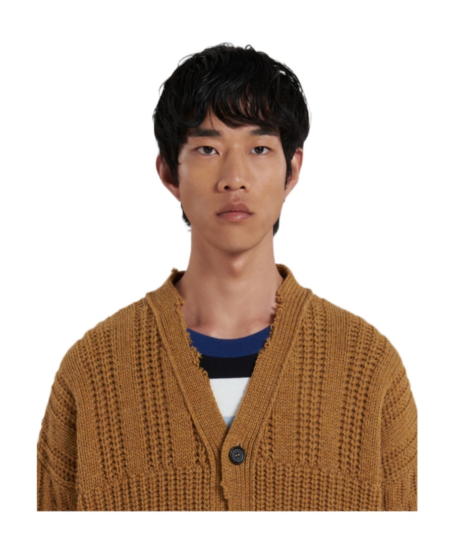 Marni Distressed-finish Cable-knit Cardigan In Brown