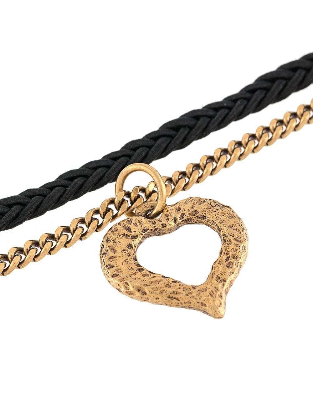 Saint Laurent Heart Charm Bracelet In Black
