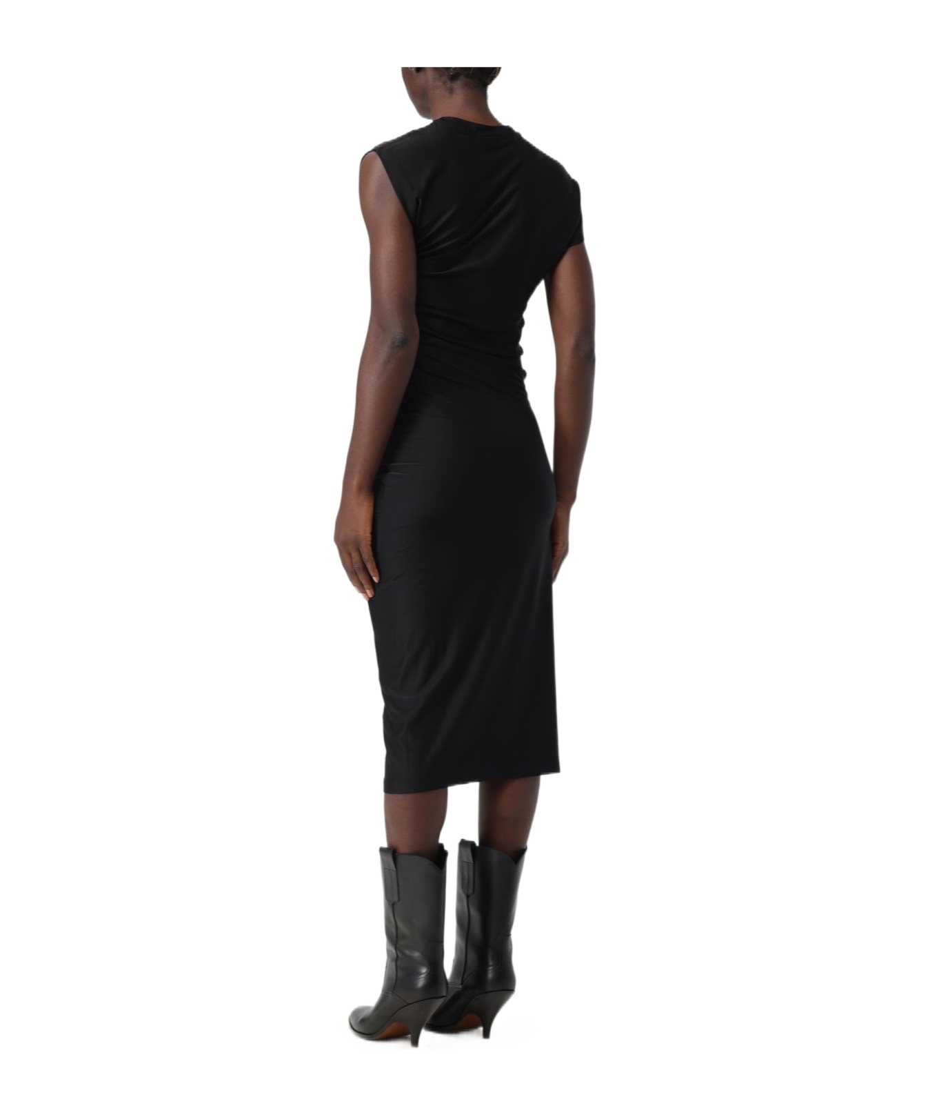 Rabanne Black Dress With Silver-tone Buttons And Draped Detail In Black