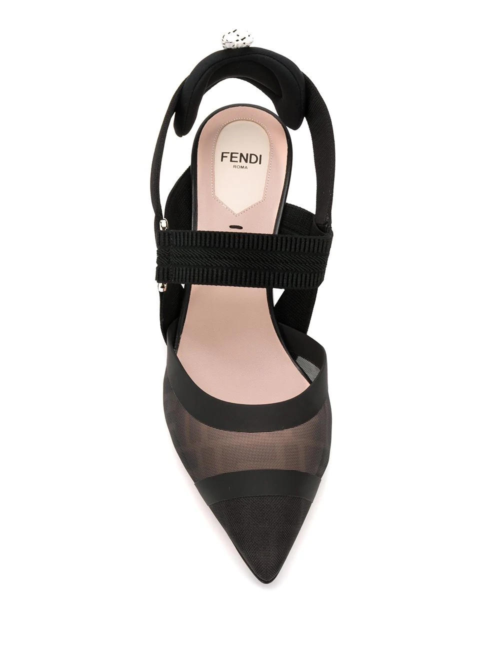 FENDI BLACK LEATHER AND MESH SLINGBACKS WITH MEDIUM HEEL 