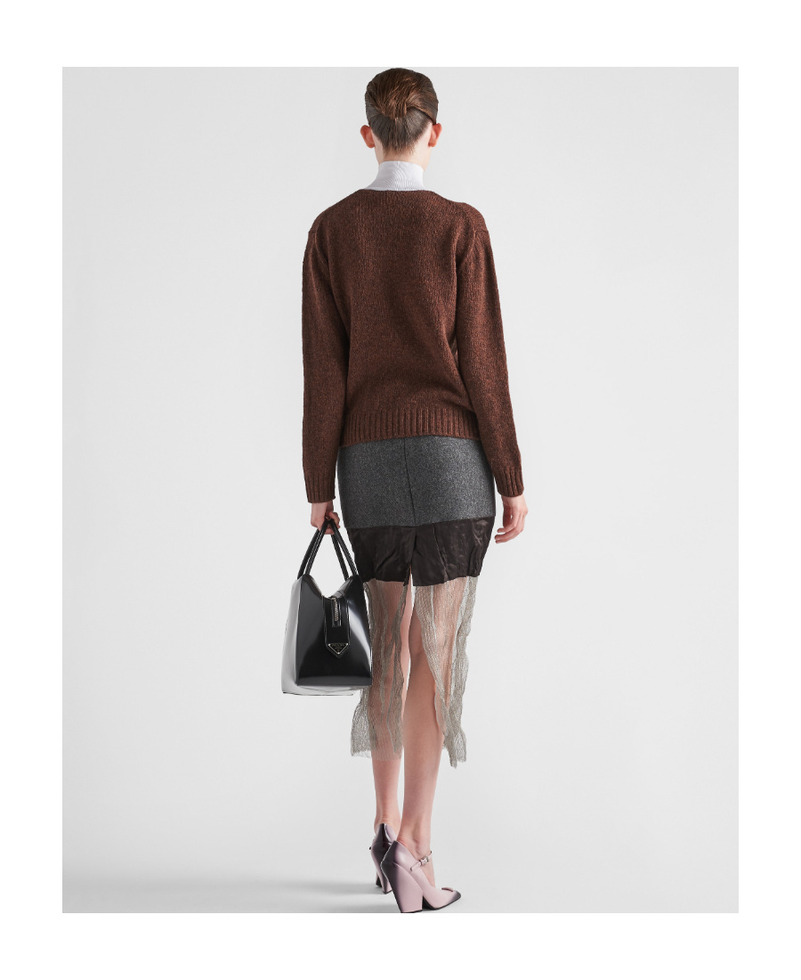 Prada Medium-length Skirt In Splicing Details In Black