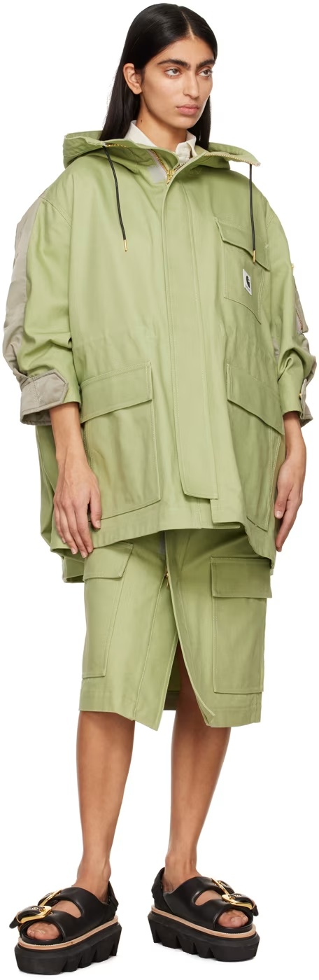 Sacai Green Carhartt Wip Edition Midi Skirt In Green