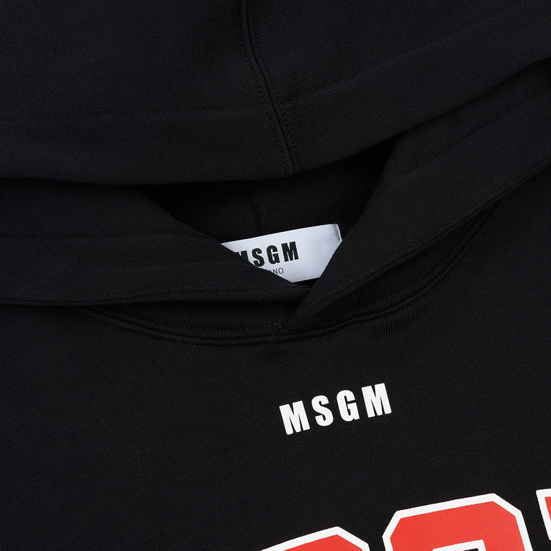 Msgm Black Printed Hooded Hoodie In Black