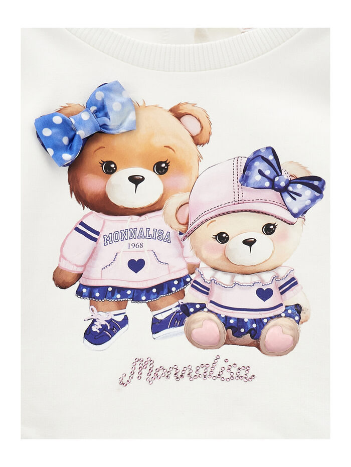 Monnalisa Teddy Bear-print Cotton Sweatshirt In White