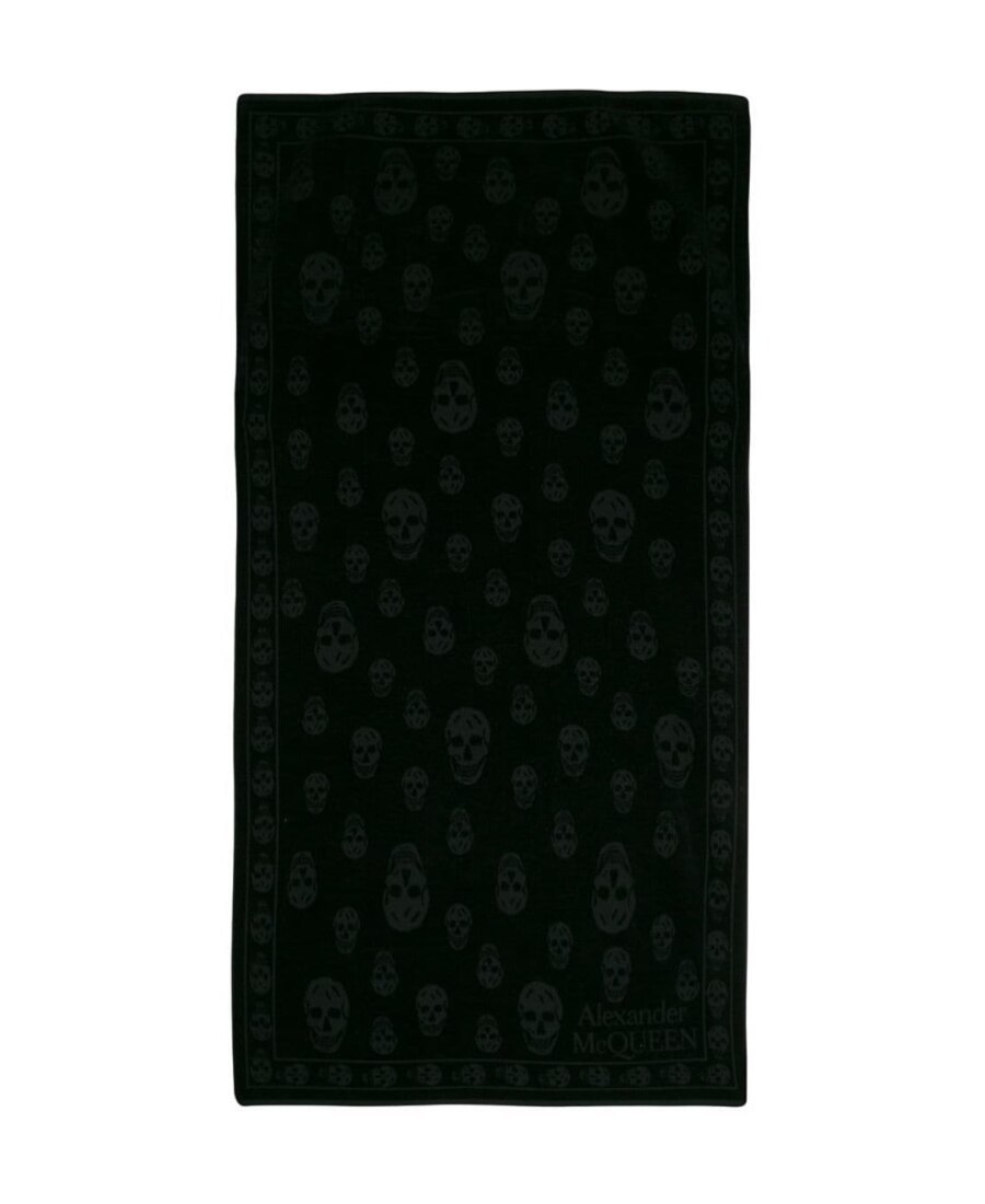 Alexander Mcqueen Tonal Skull Beach Towel In Black