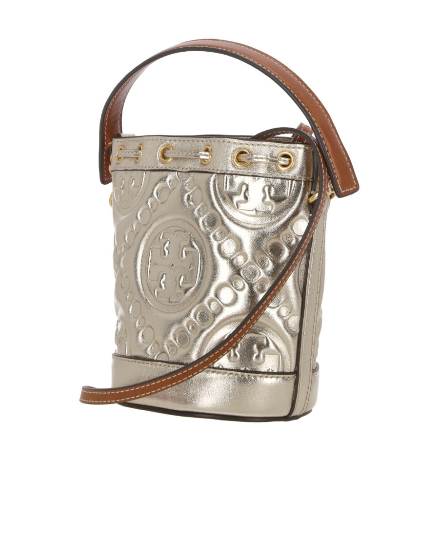 TORY BURCH T MONOGRAM LEATHER BUCKET BAG