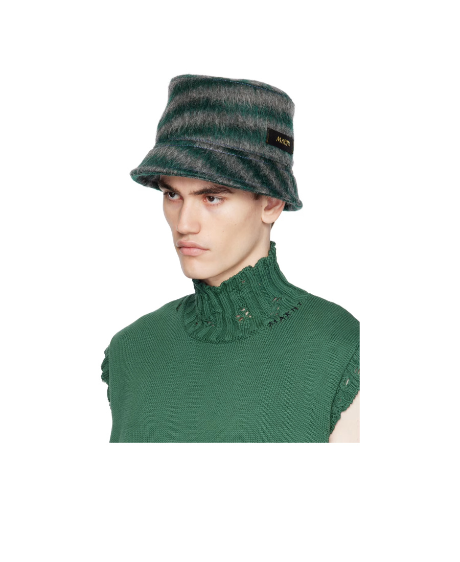 Marni Green & Gray Striped Bucket Hat In Green