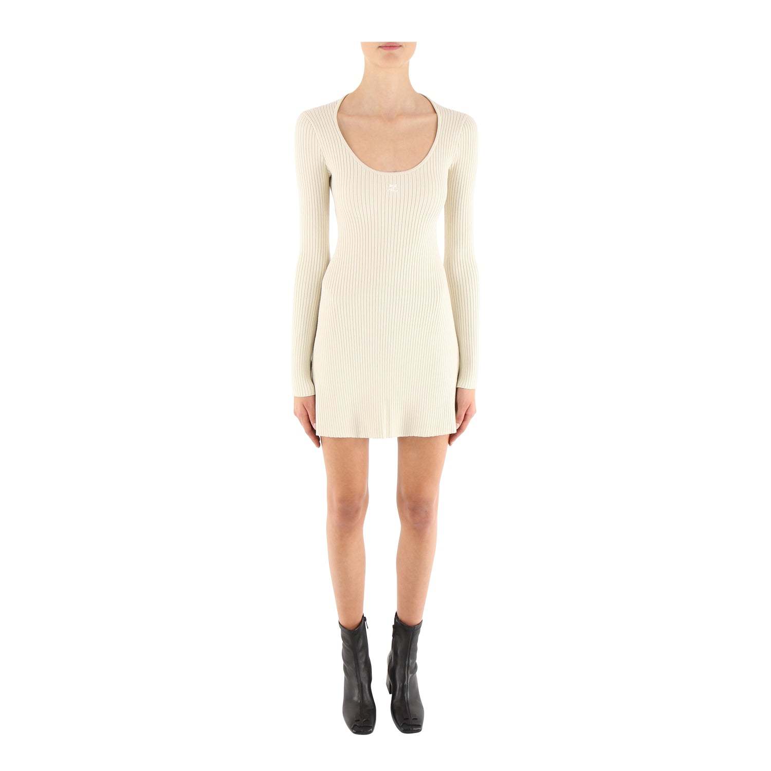 Shop Courrèges Logo-embroidered Rib Knit Dress In White