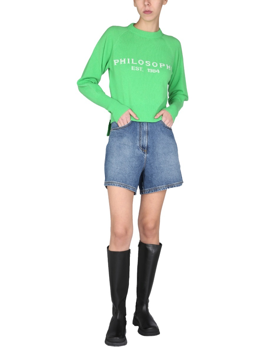 Shop Philosophy Di Lorenzo Serafini Intarsia-knit Logo Jumper In Green