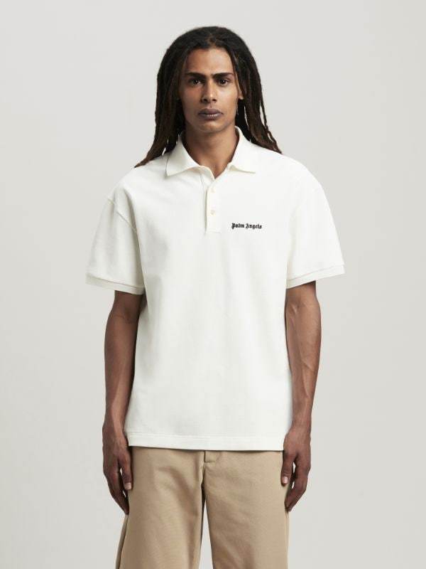 Palm Angels White Polo Shirt With Classic Collar And Logo On The Front In White