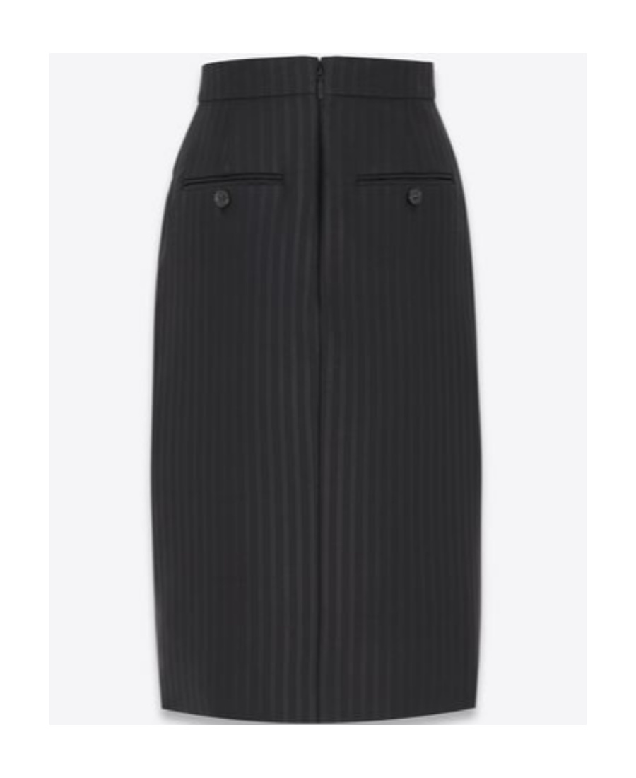 Saint Laurent Pinstripe-pattern Wool Blend Midi Skirt In Black