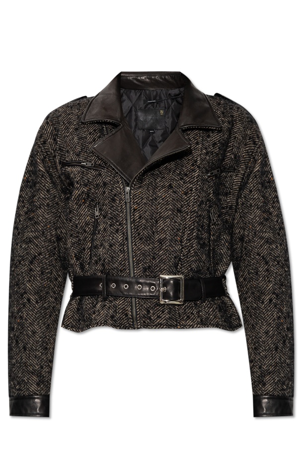 R13 Herringbone-pattern Biker Jacket In Black