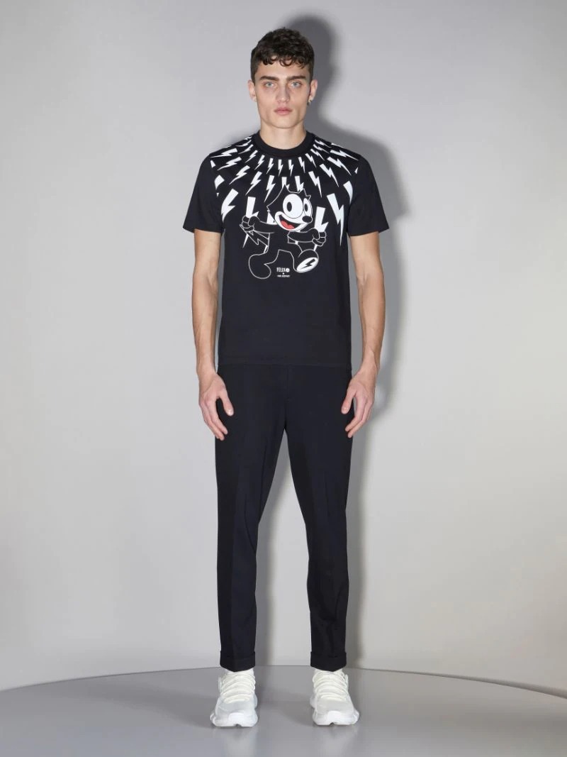 Neil Barrett X Felix The Cat Thunder Bolt T-shirt In Black