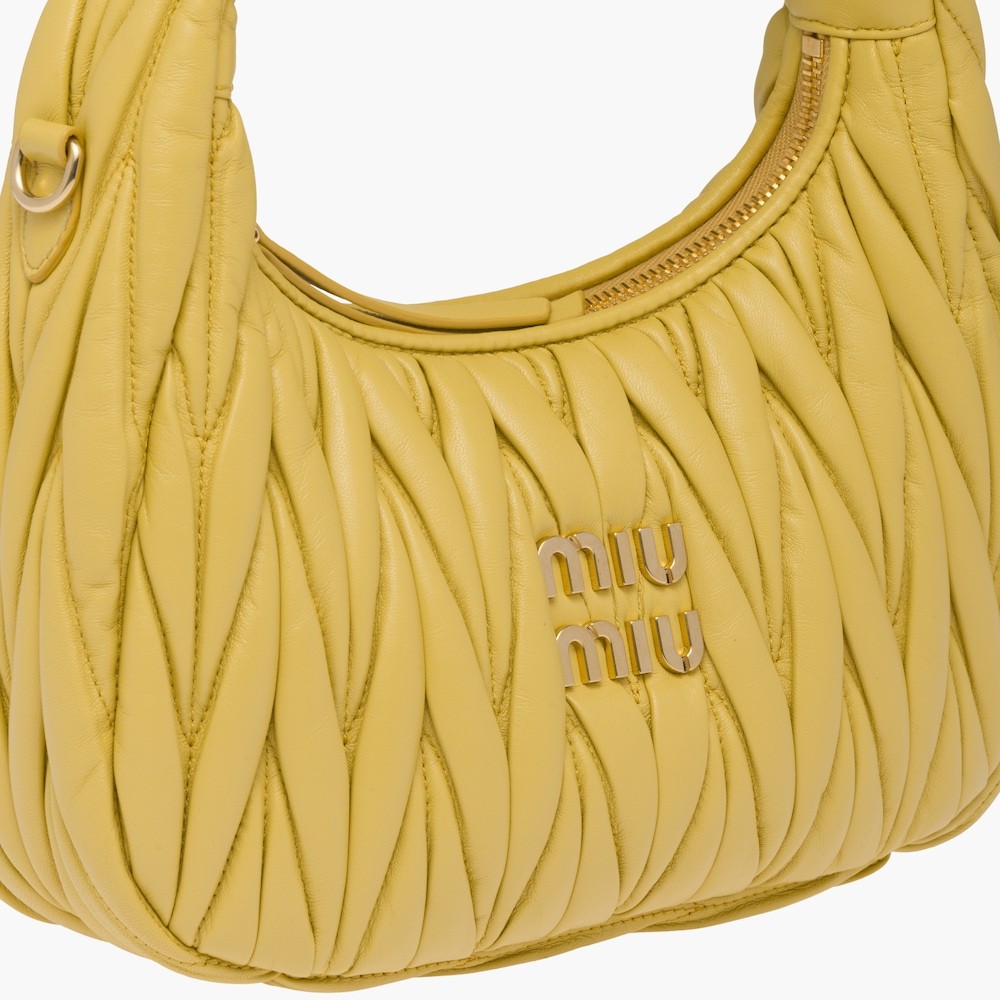 Miu Miu Wander Matelassé Logo Plaque Mini Hobo Bag In Yellow