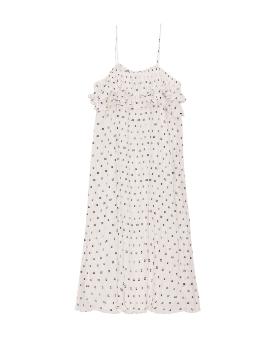 Ganni Gestuftes Midikleid Aus Bedrucktem Georgette In White