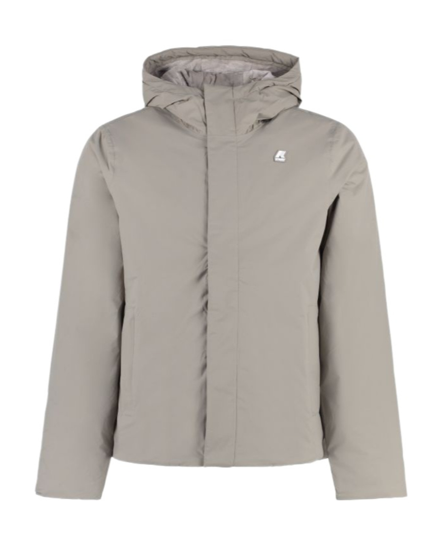 K-way Nylon Jacket With Hood And Drawstrings In Gray