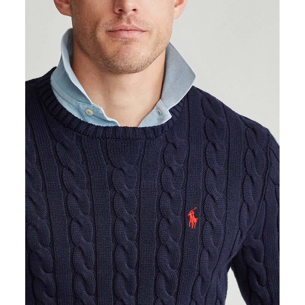 Polo Ralph Lauren Man Navy Blue Brided Cotton Sweater With Red Pony In Black