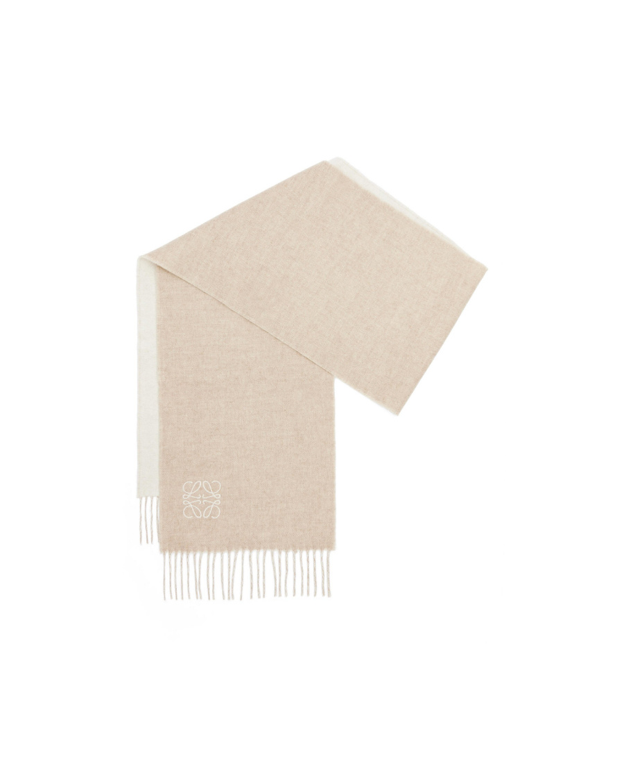 Shop Loewe Bicolour Scarf In Wool And Cashmere In Nude