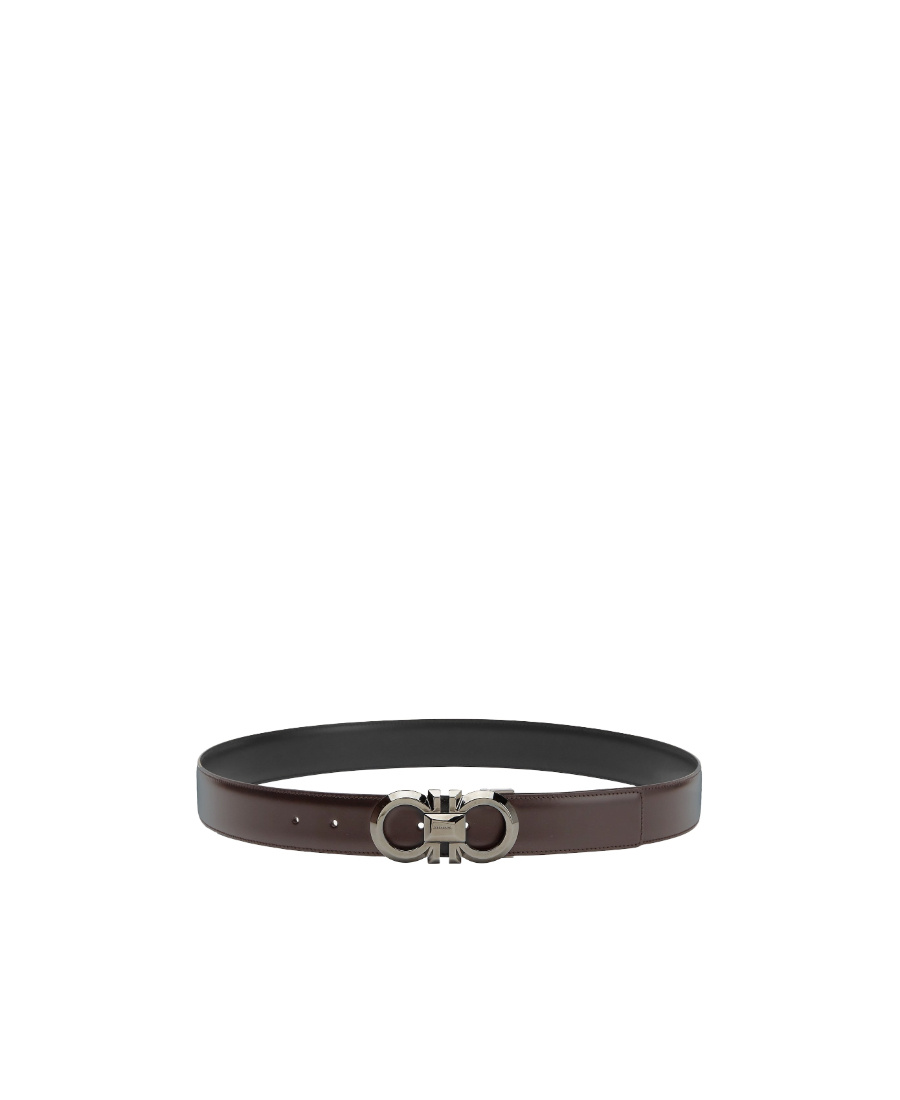 Ferragamo Reversible And Adjustable Gancini Belt In Black