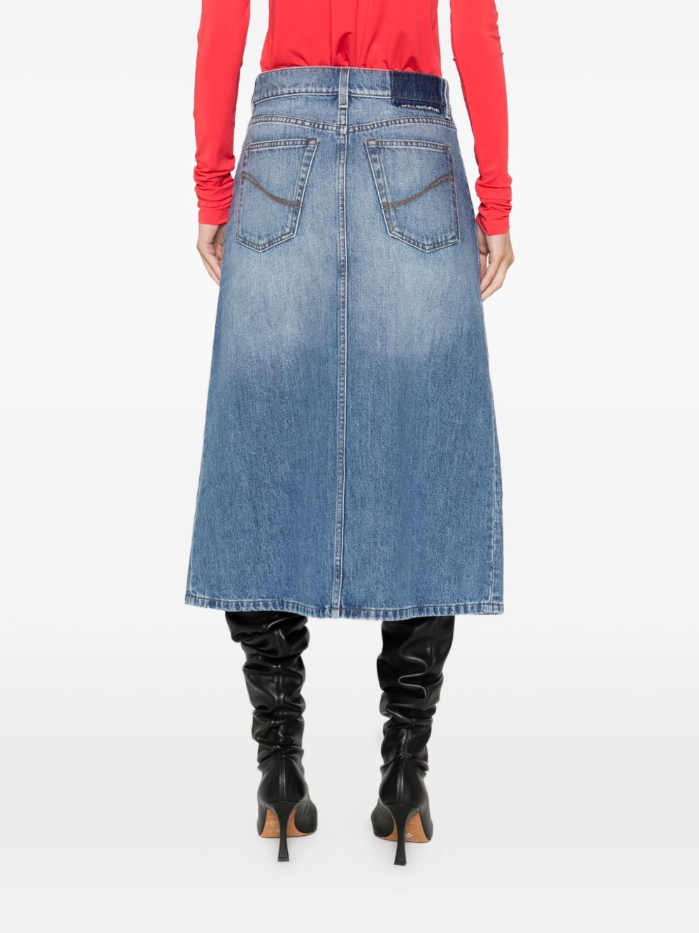Stella Mccartney Cotton Denim Midi Skirt With A-line Shape In Blue