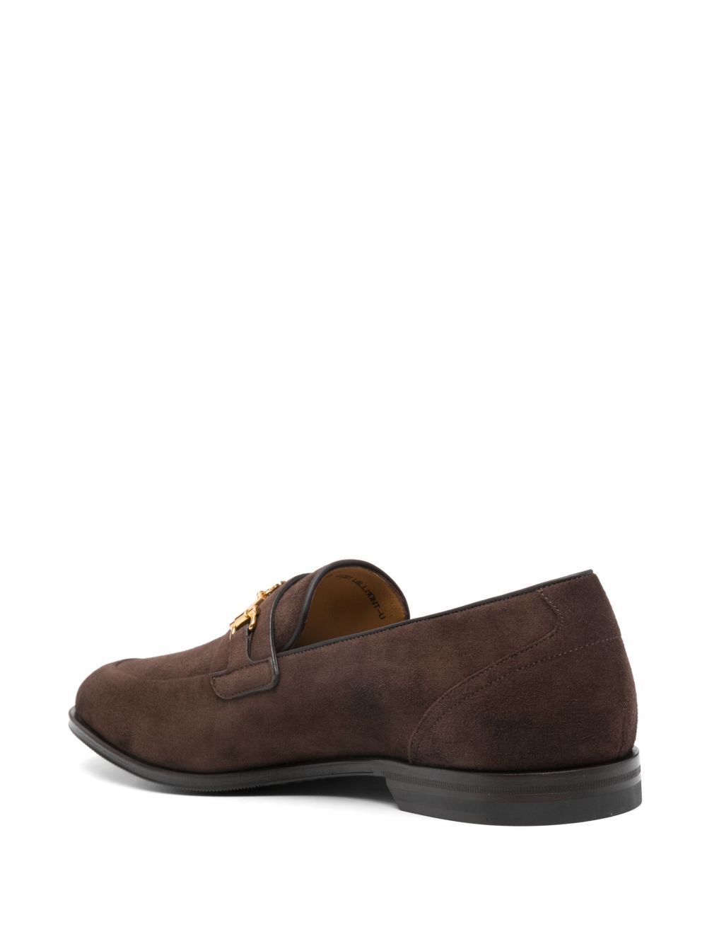 Bally Stacked Heel Suede Loafers Gold Hardware In Brown