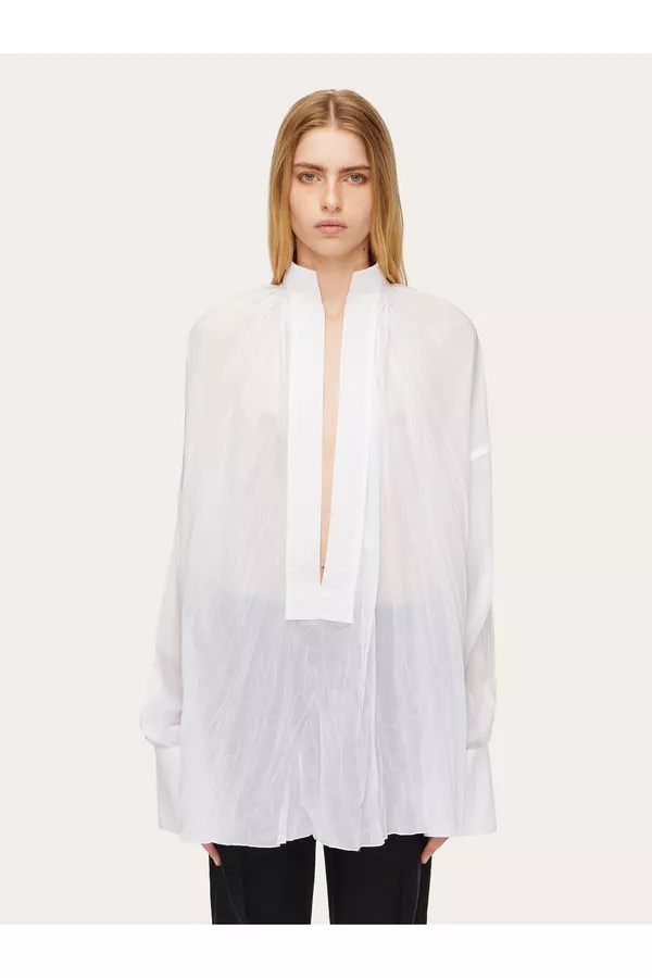Ferragamo White Caftano Shirt In Silk Blend Woman In White