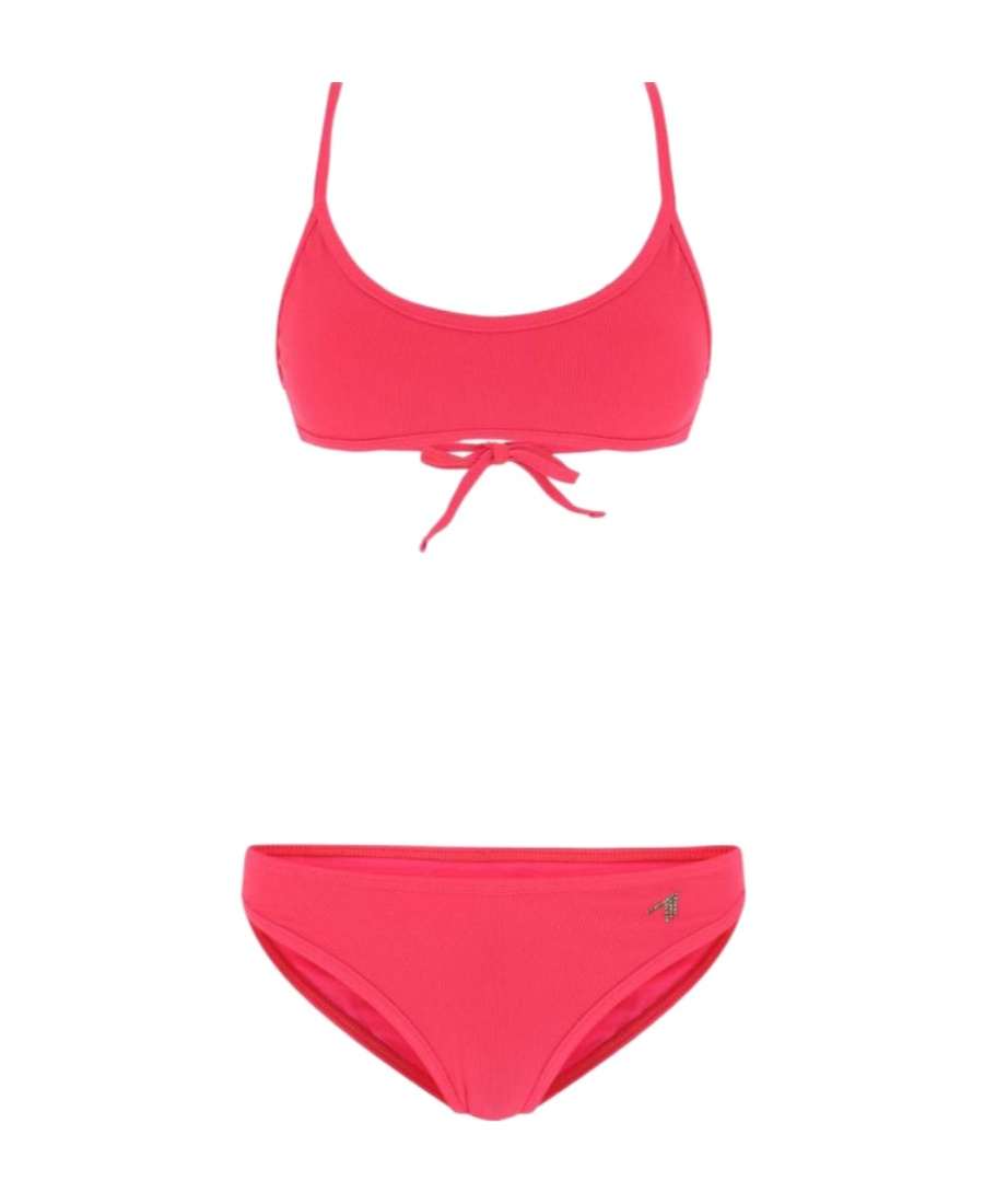 Attico Nylon Bikini With Scoop Neckline And Ribbed Texture In Red
