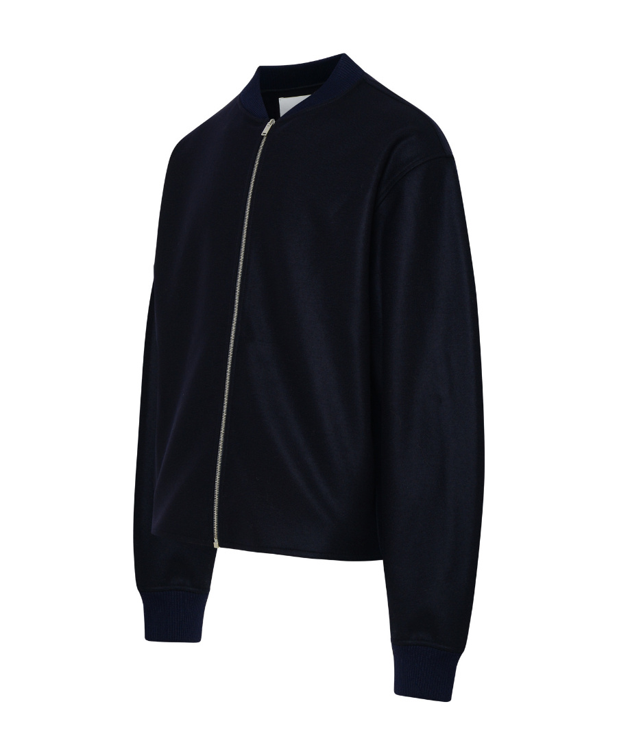 Jil Sander Black Wool Sweather With Zip Up Element In Black