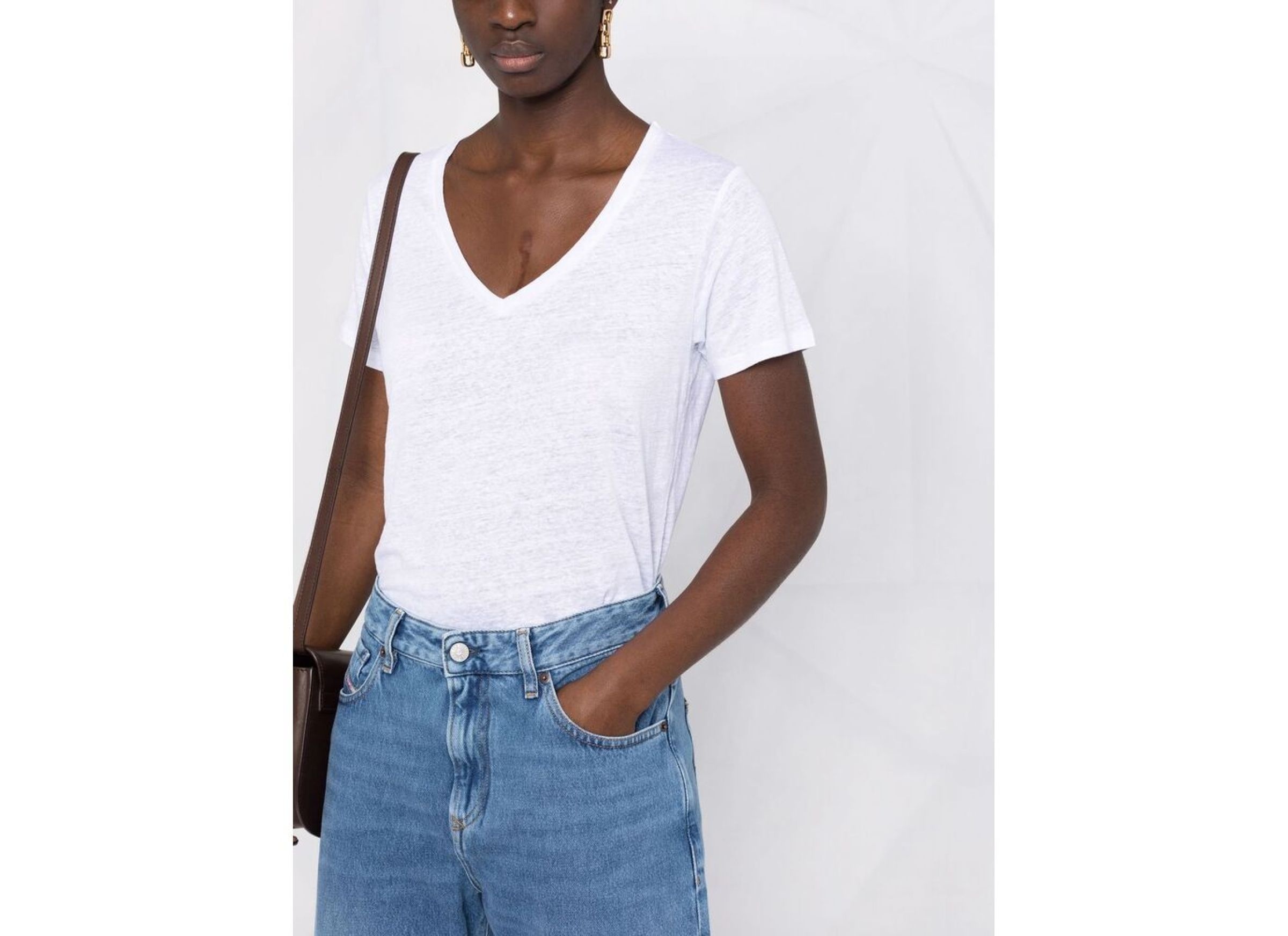 Shop Majestic V-neck Linen-blend T-shirt In White
