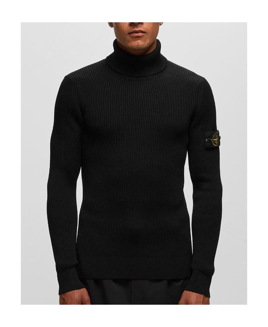 Stone Island Black 505a2 Winter Cotton Turtleneck In Black