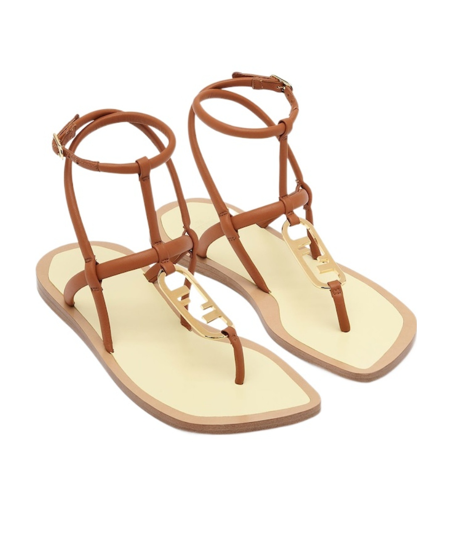 Fendi Ff-plaque Strappy Sandals In Brown