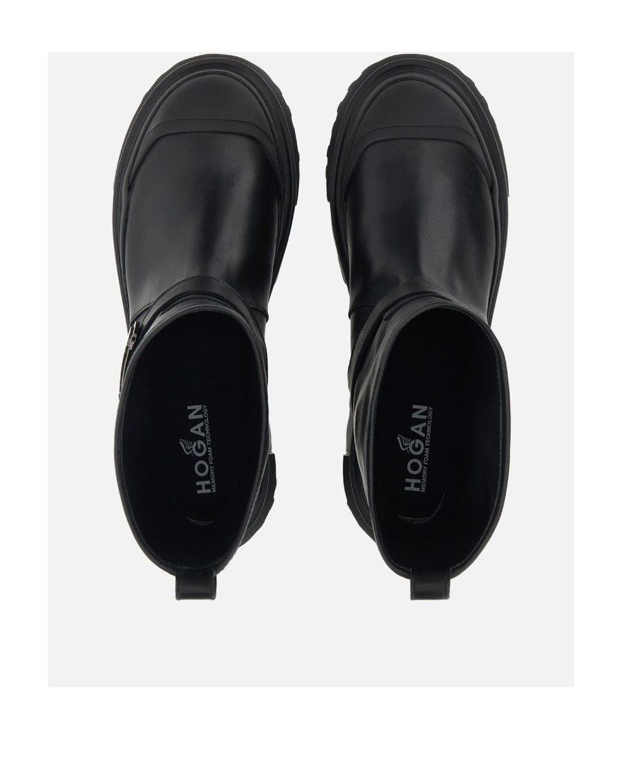 Hogan H619 Leather Biker Boots In Black