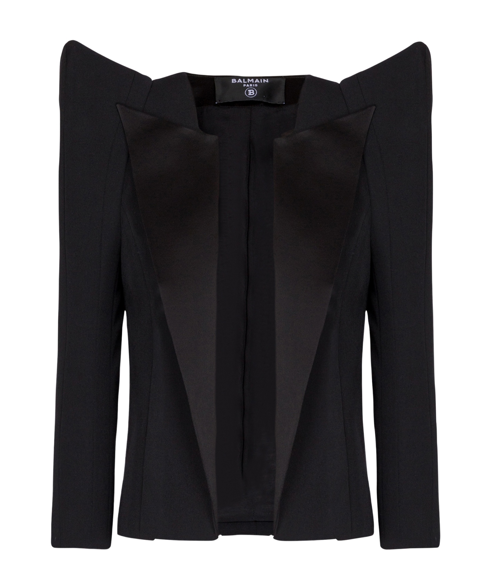 Shop Balmain Cropped Grain De Poudre Jacket With Structured Shoulders In Black