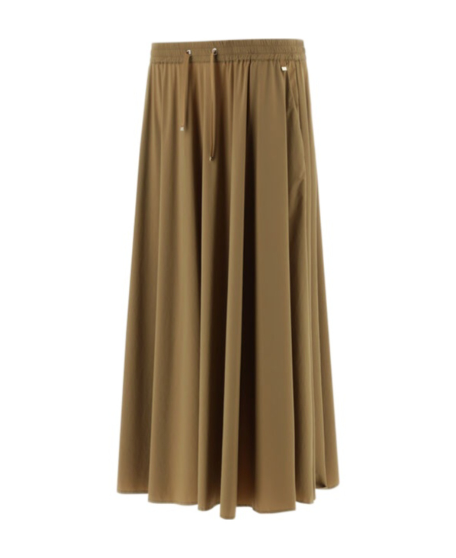 Herno Flared Skirt In Camel Lightweight Nylon Stretch In Brown