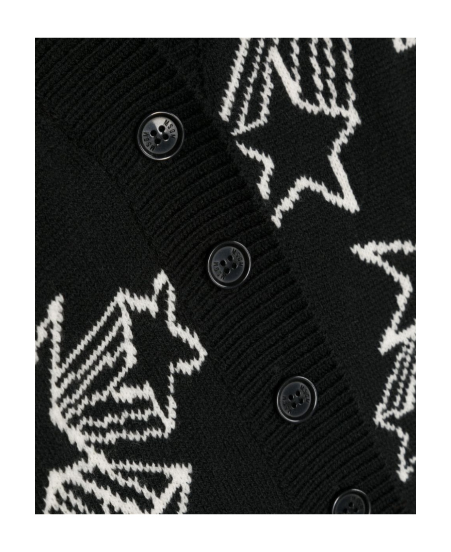 Msgm Patterned Intarsia-knit V-neck Cardigan In Black