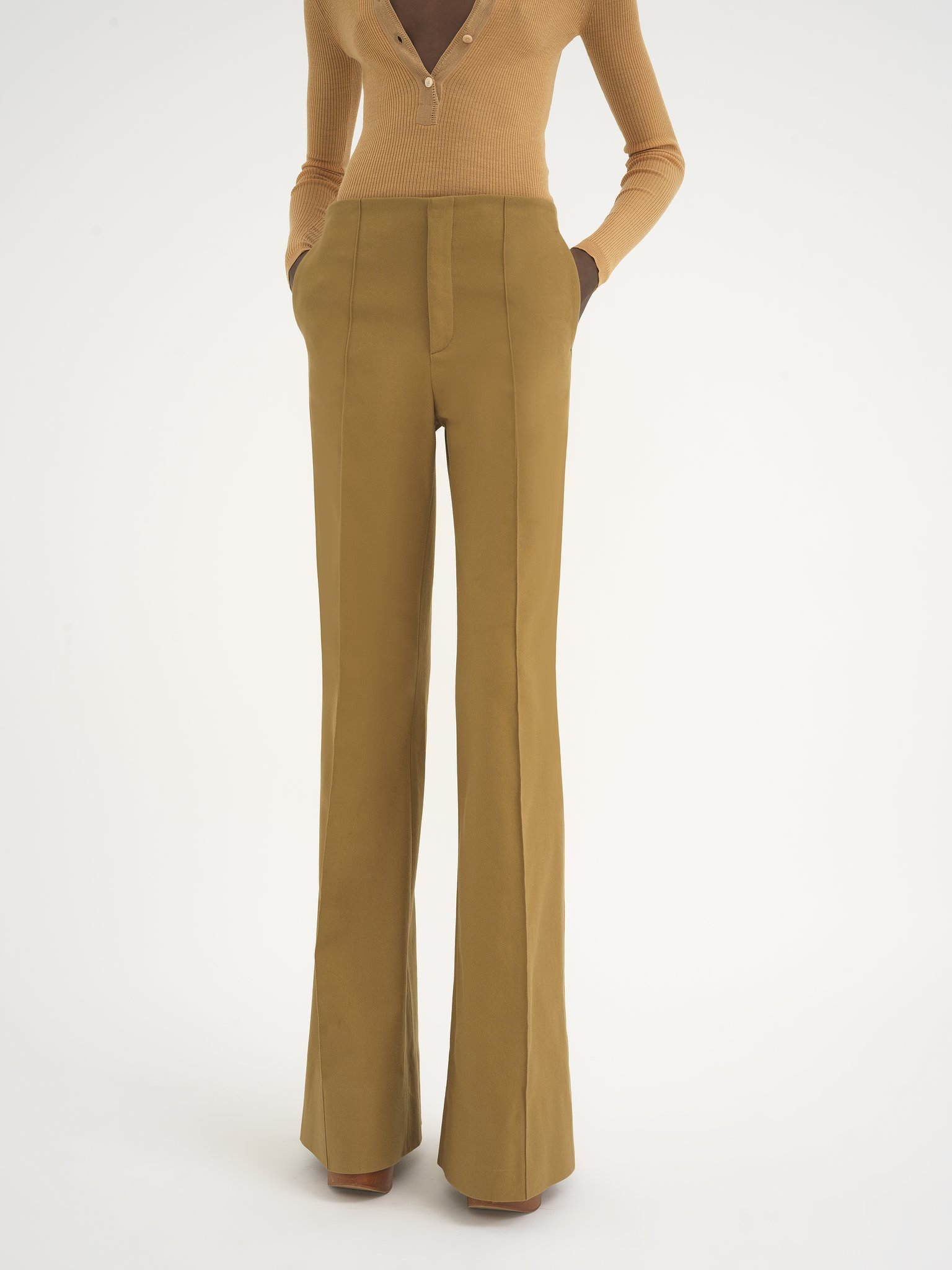 Chloé High-waisted Tailored Trousers With Flared Legs In Brown