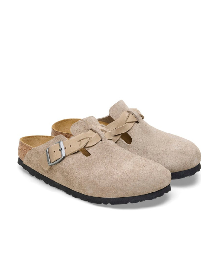 Shop Birkenstock Boston Suede Slippers In Nude