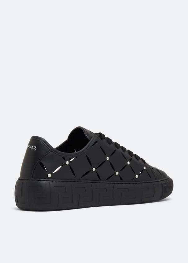 Versace Perforated Studded Sneakers In Black