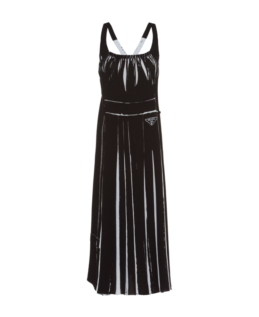 Prada `re-edition` Printed `sablé` Dress In Black