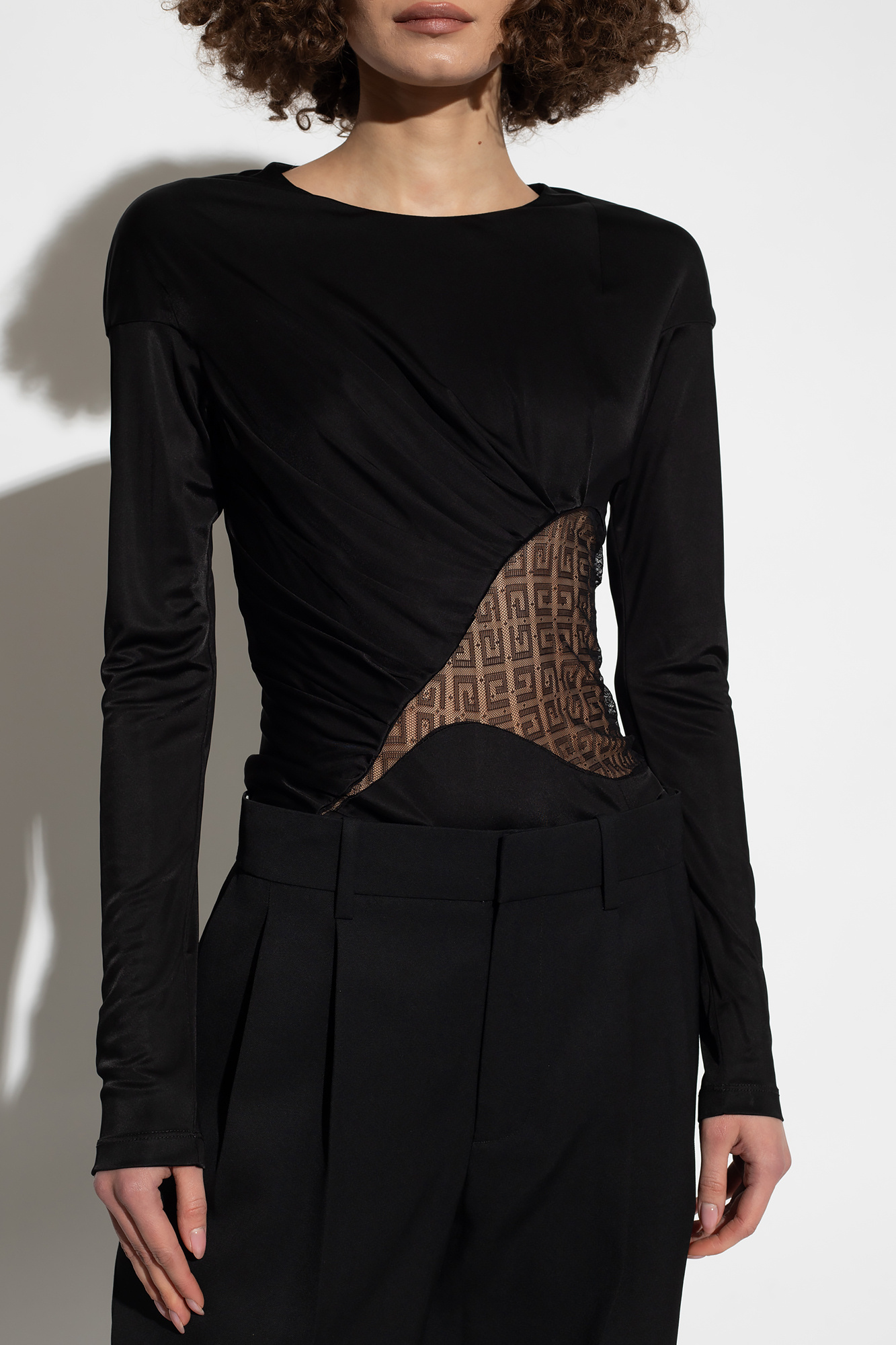 Givenchy Draped Top In Jersey And 4g Lace In Black