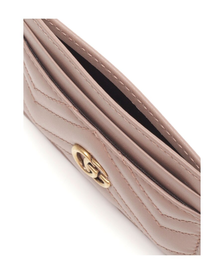 Gucci Women Gg Marmont Leather Card Case In Nude