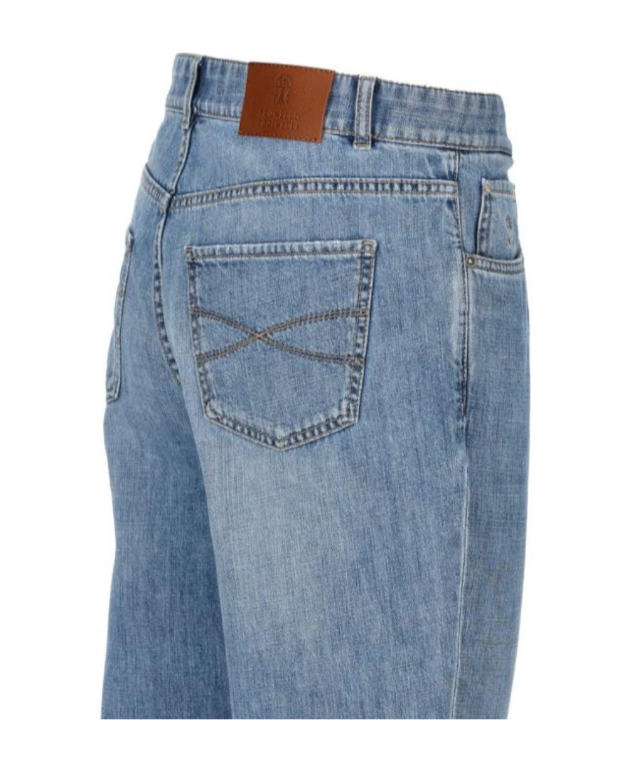 Brunello Cucinelli Logo Patch Traditional Fit Jeans In Blue