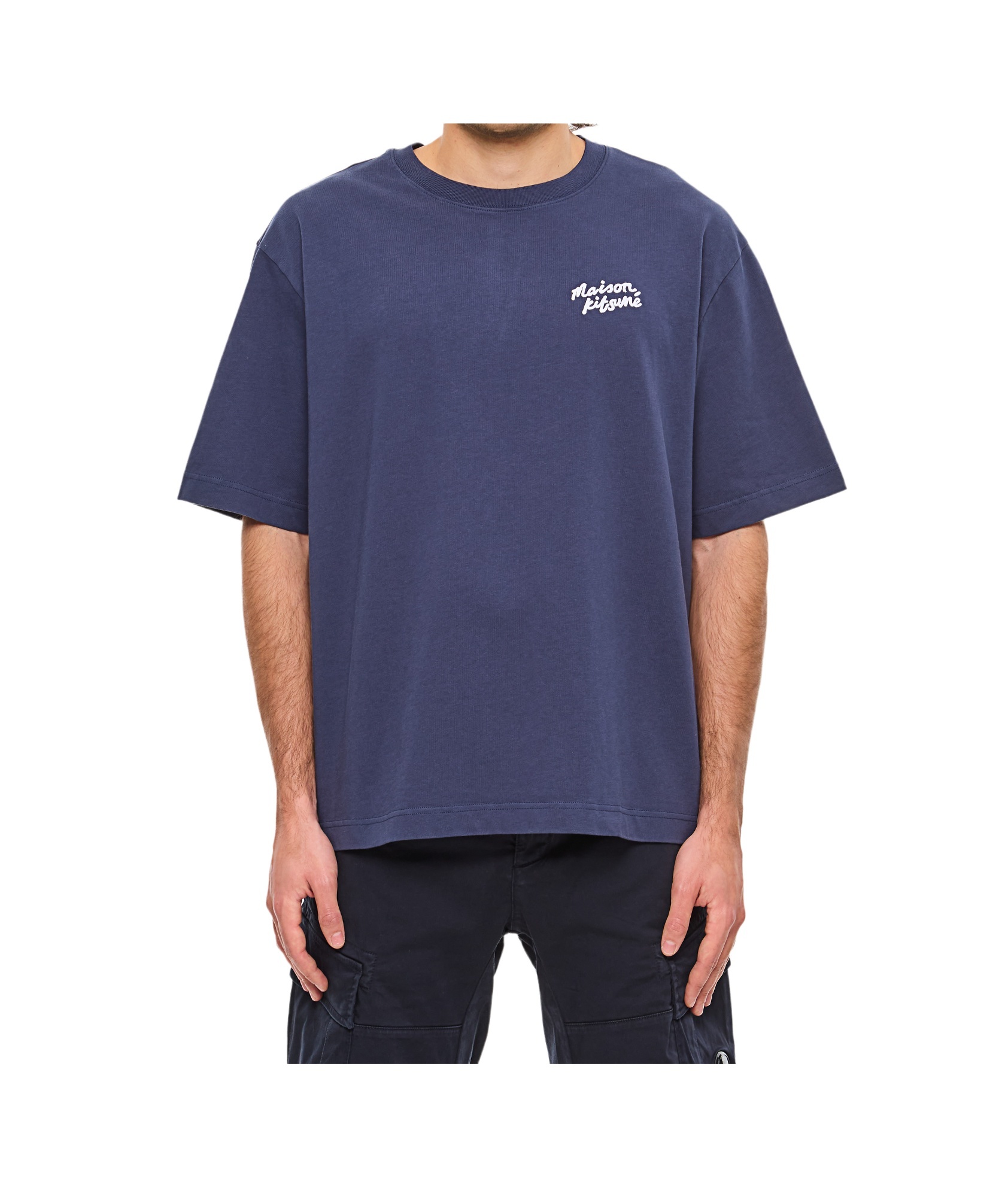 Maison Kitsuné Maison Kitsune Handwriting Embroidery Oversize Tee In Blue