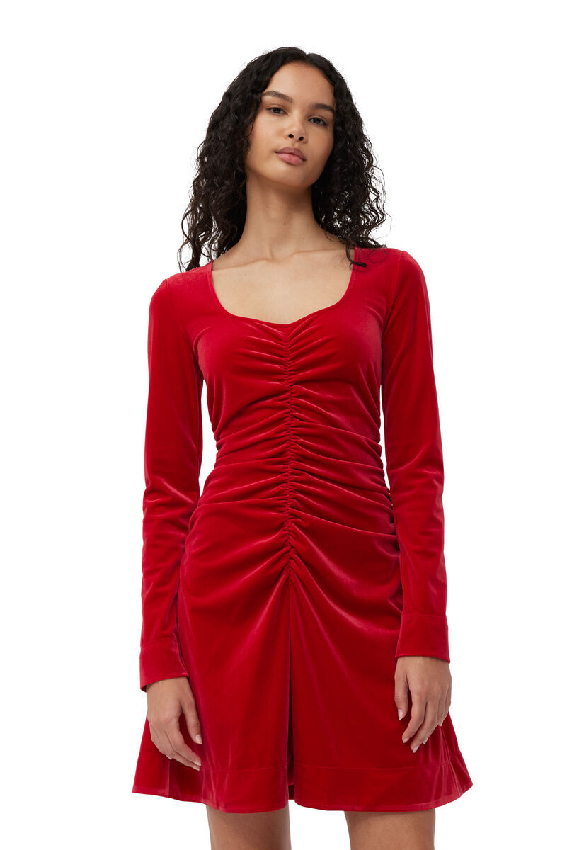 Ganni Red Ruched Minidress In Red