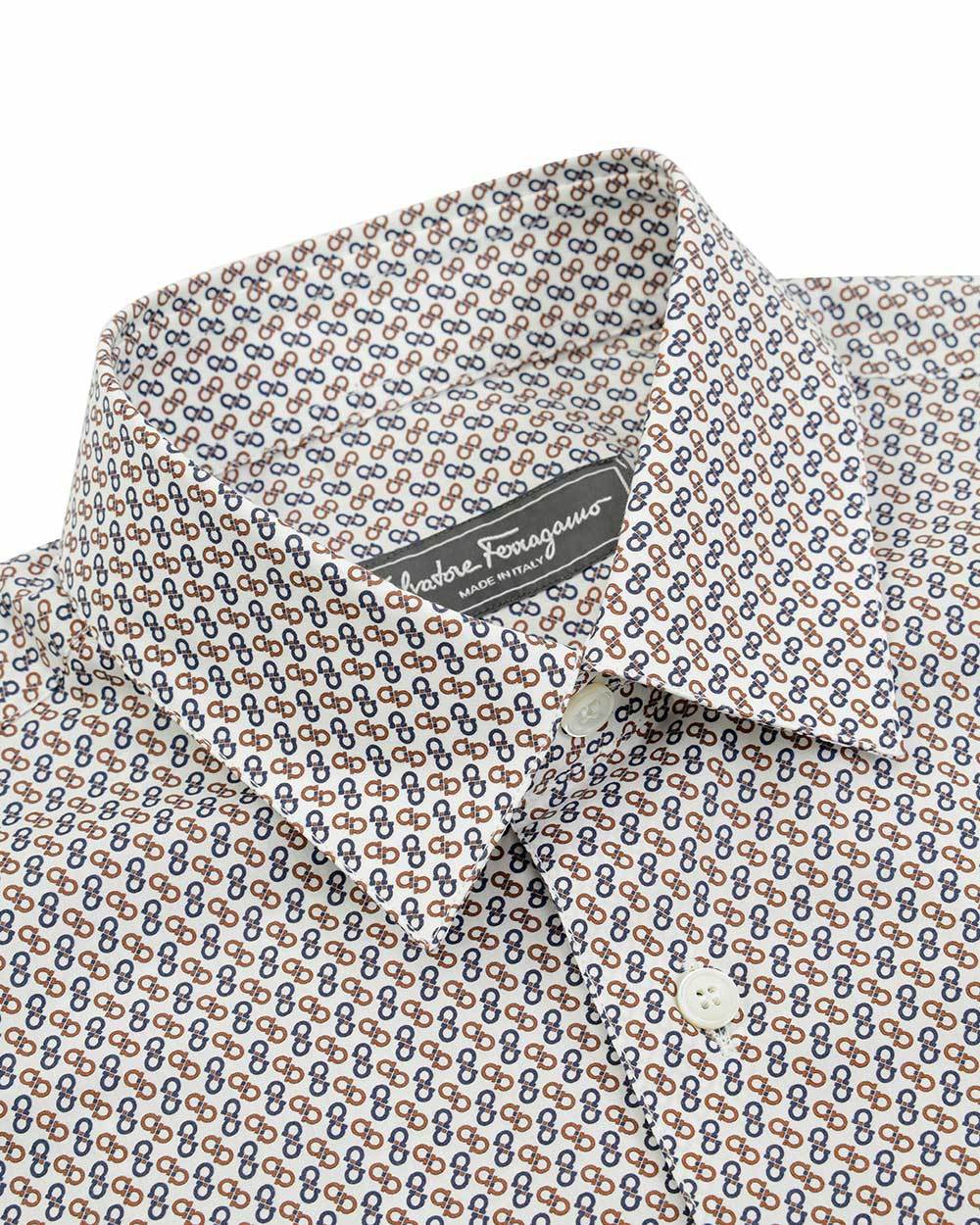 Ferragamo Logo Lapel Shirt In Gray