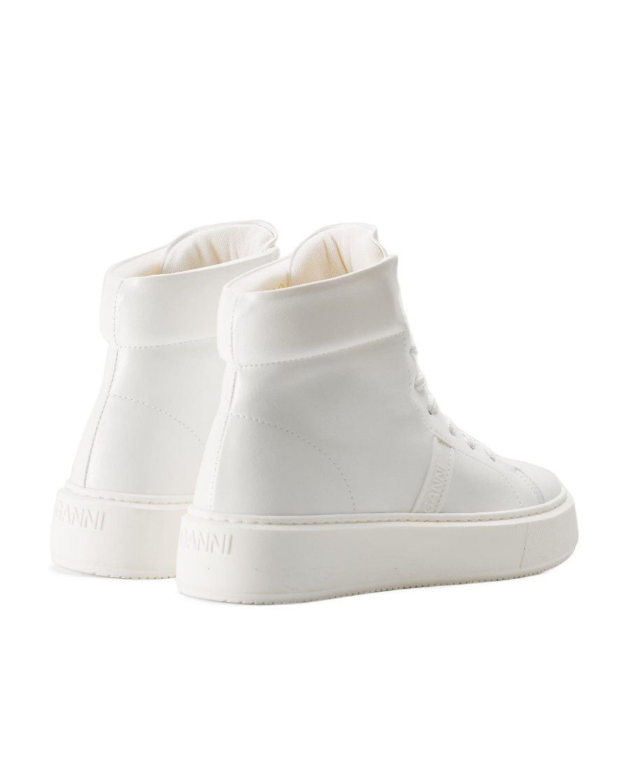 Ganni High-top Logo-patch Sneakers In White