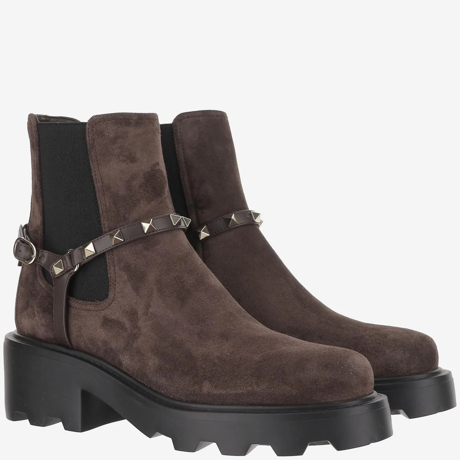 Valentino Beatle Rockstud Suede Chelsea Boots In Brown